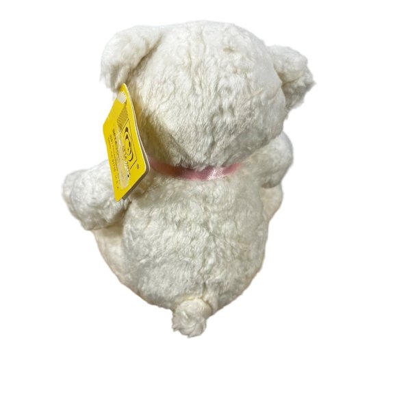 Beta Toys White Teddy Bear Plush 8 Inches Tall Stuffed Animal Pink Ribbon New - Picture 2 of 12